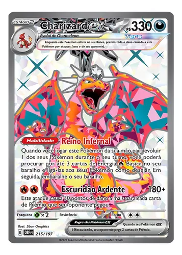 Carta Pokémon - Charizard ex 215/197 - Obsidiana em Chamas - Copag