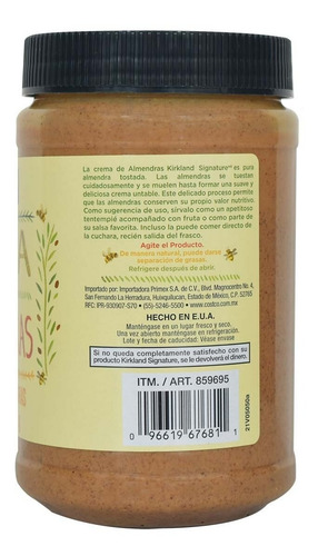 Imagen 3 de 4 de Crema De Almendras 765g Kirkland Mantequilla Manteca