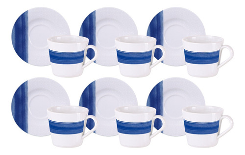 Kit Xícara E Pires De Chá Soho 12 Peças 185ml Tramontina 96950219 Branco e Azul