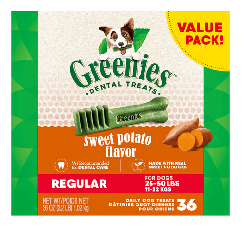 Golosinas Dentales Para Perros Greenies, Batata Regular, 1,0