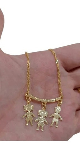 Imagem 2 de 9 de Corrente Com Duas Meninas Banhado A Ouro 18k El Semijoias