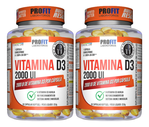 Suplemento Em Cápsula Profit  2x Vitamina D3 2000ui Profit 60 Cápsulas Sabor  Vitamina De 0.06kg  Pacote X 2 U