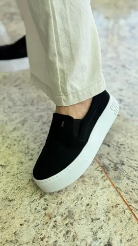 Slip On Santa Lolla Flatform Plataforma Suede Preto