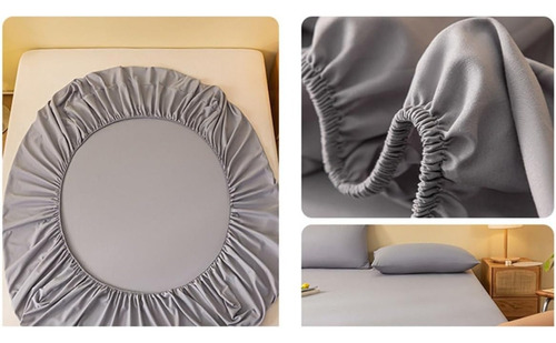 1 Pz Sábana 180x200cm Ajustable Algodón Transpirable Lisa Color Gris