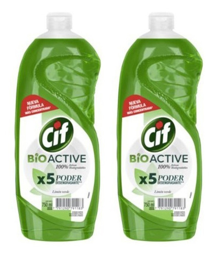 Detergente Cif Bio Active Limón Verde 2u De 750ml