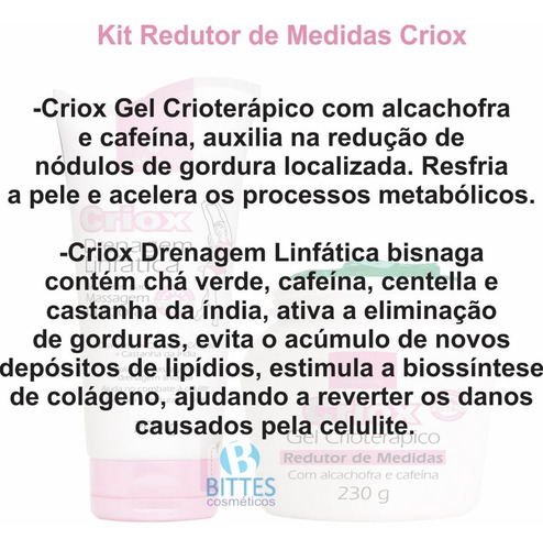 Kit Criox Natubelly Gel Reductor Medidas Drenaje Linfático