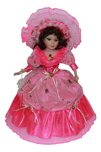 Muñeca Femenina Victoriana De Porcelana De 40 Cm En Rojo Ros