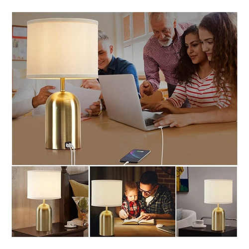 Lámpara Mesa Led Metal Usb Regulable Touch Dorada 2piezas Dorado