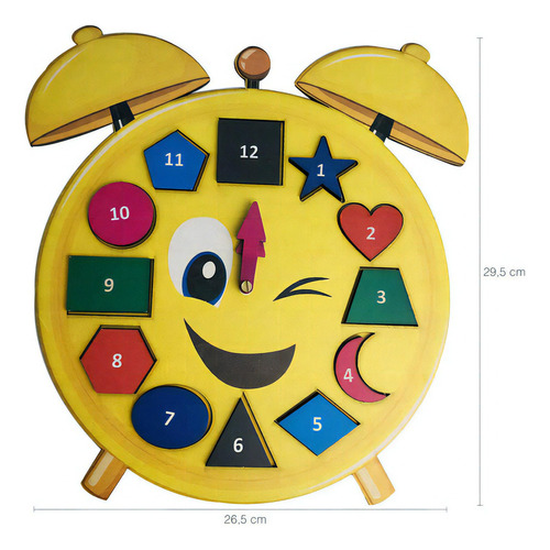 Relógio Educativo Pedagógico Método Montessori Formas Geomét Cor Amarelo