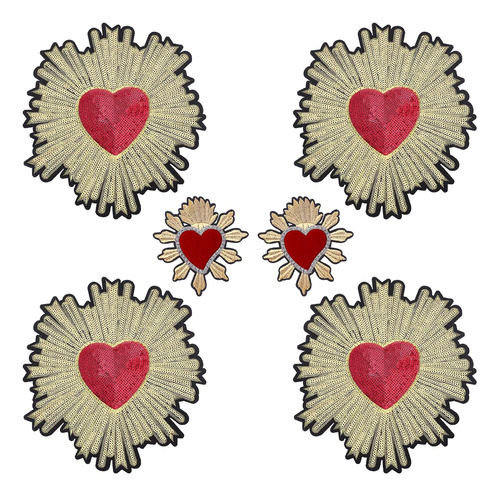 6pcs Parches De Apliques De Bordado Grandes Corazones F...