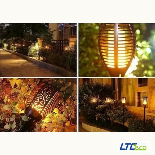 Imagen 4 de 9 de Estaca Solar De Led Lampara Efecto Llama Antorcha Jardin