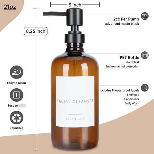 Juego De 3 Dispensadores De Jabón Ámbar 21 Oz Para Baño Ámbar