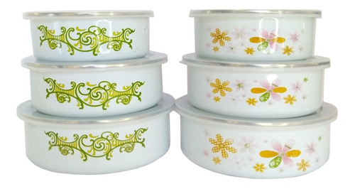 Set X3 Bowl Enlozado C/ Tapa Apilables Cocina Ensaladera Bz3