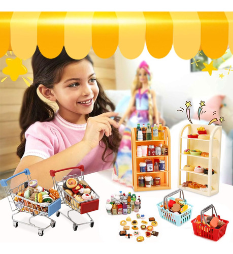 Carro De Compras En Miniatura Con 409 Cm, Incluye Comida