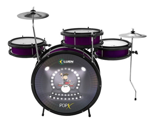 Bateria Infantil Luen Pop X Roxo Com Banco + Baquetas