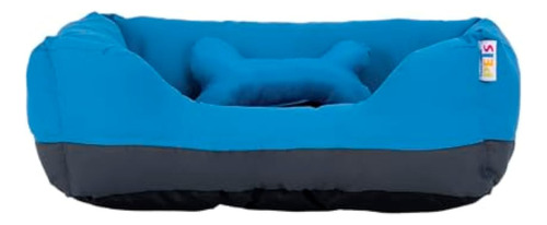 Cama Rectangular Para Perro En Azul Y Gris