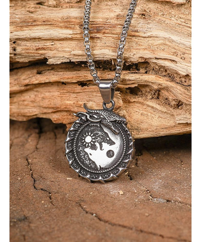 Collar Vikingo Ouroboros Con Lobo Skoll Hati En Acero Inoxid