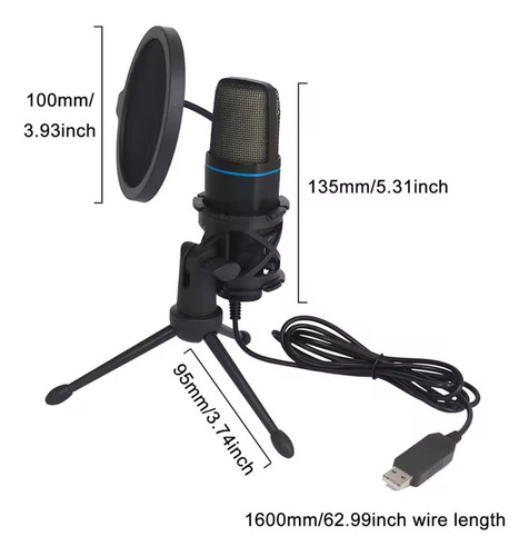Micrófono Usb Con Rgb Ideal Para Streaming,podcast, Pc Gamer Negro