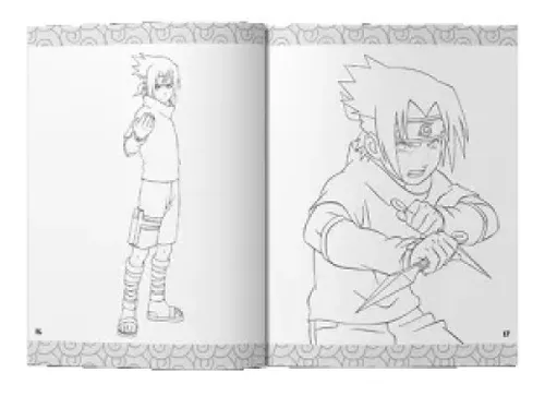 Pequeno Sasuke e Naruto com raiva para colorir