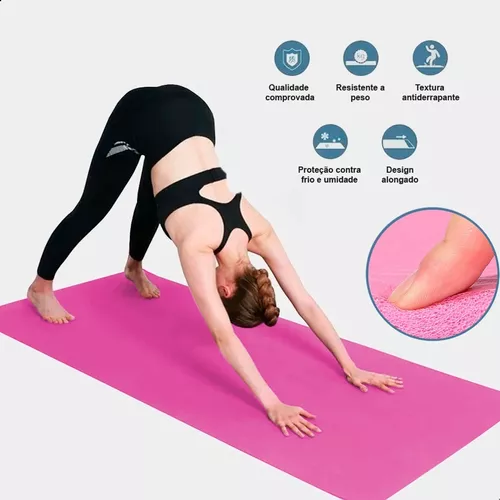 Tapete Yoga Tpe Mat Pilates Ginástica 183x61x0,8cm Com Alça