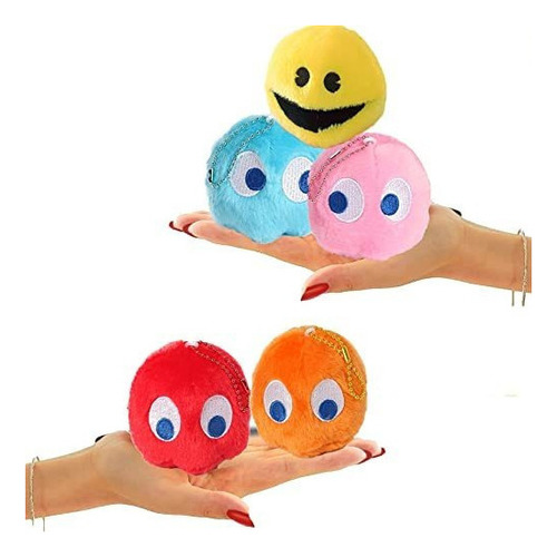 Juego De 5 Lindos Llaveros De Peluche De Pacman, Muy Suaves 