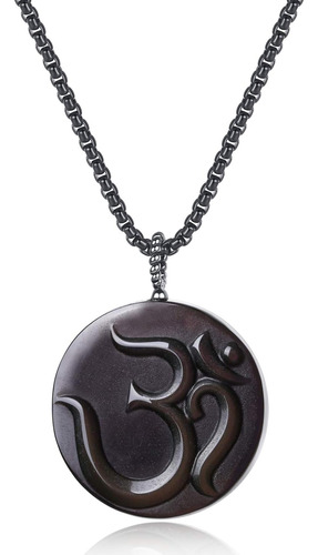 Coai Om Collar Con Colgante De Oración De Piedra De Obsidian