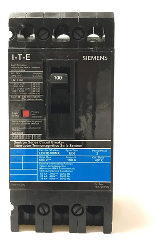 Interruptor Termomagnetico 100a Ed63b100mx Siemens