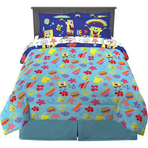 Juego De Edredón Y Sabanas Franco, Bob Esponja Full 7 Piezas