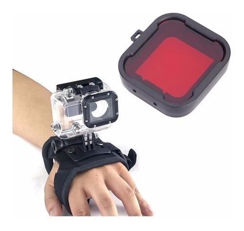 Suporte Para Mão Gopro Luva Go Pro Filtro Vermelho Hero 3 4