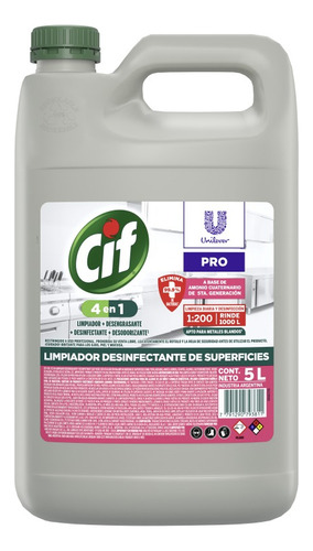 Limpiador 4 En 1 Desinfectante Desengrasante 5 Lt Cif (7367)