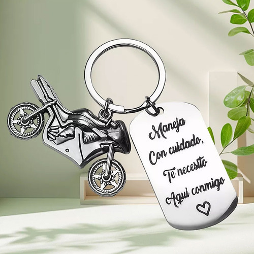 Llavero De Moda Acero Inoxidable Con Moto Maneja Con Cuidado