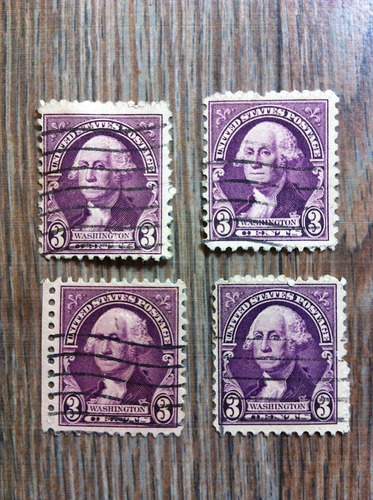 Timbres E U A Estampillas 3¢ Washington 1932 Ex+ Púrpura