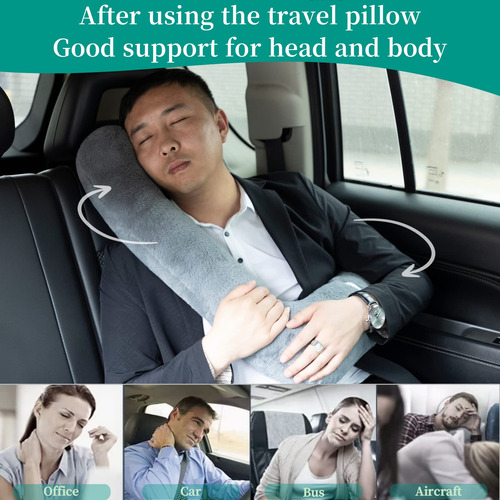 Almohada De Viaje Gris Con Bolsa Para Almacenamiento
