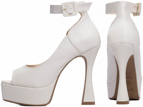 Imagem 2 de 5 de Sapato Meia Pata Estilo Boneca Salto Taça Alto Cor Off White