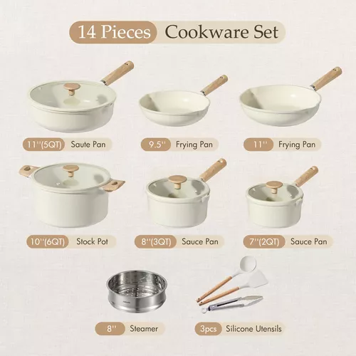 CAROTE Juego de ollas y sartenes, juego de utensilios de cocina de 14  piezas, ollas de inducción y sartenes antiadherentes, juego de ollas de  cocina