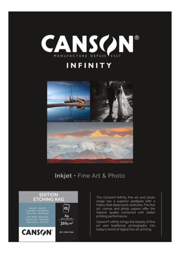 Papel Canson Infinity Edition Etching Rag 310gr Mate A4 25h