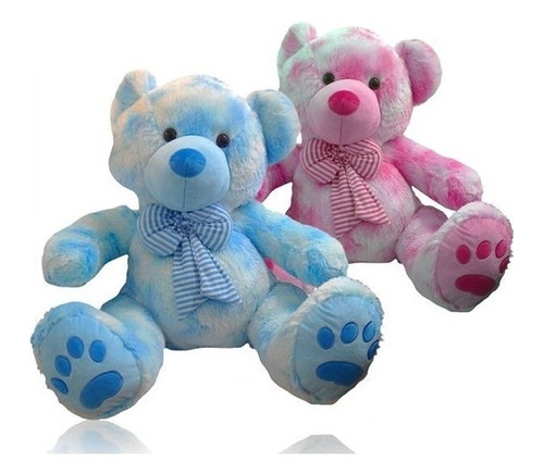 Peluche Oso Rosa Y Celeste Gigante Jaspeado De 90 Cm