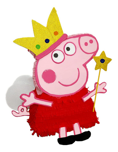 Piñata Peppa Pig Corona Casa Personalizada Rojo Peppa Pig Rayas Grande