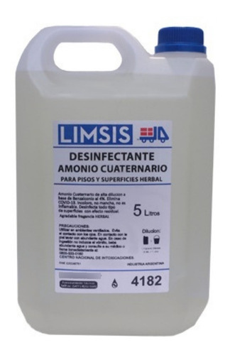 Amonio Cuaternario (cloruro De Benzalconio 4%) X 5 Litros