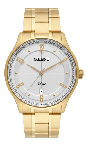 Relógio Orient Masculino Dourado Mgss1126 S2kx Aço Analogico Cor do fundo Prateado