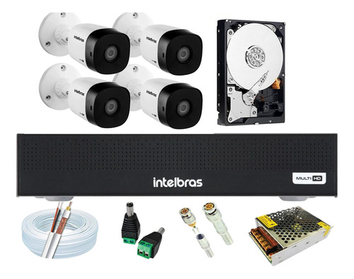 Kit Intelbras 4 Cam Ir 20m Bullet Dvr 4ch Intelbras C/ Hd 