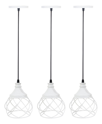 3 Pendentes Aramado Esfera Balonê Regulável Lustre Branco