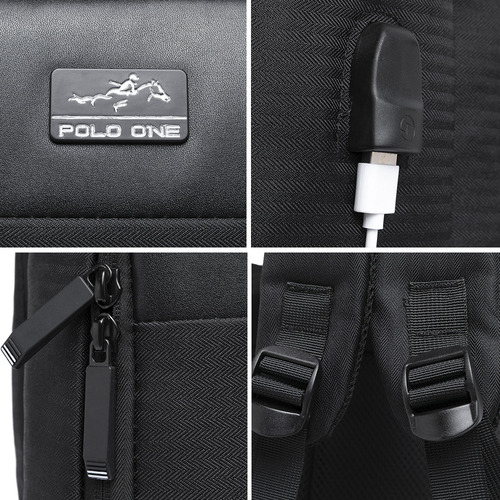 Mochila Executiva Slim Masculina Polo One Notebook Reforçada Cor Preto Desenho Do Tecido Lisa