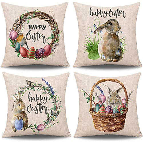 Funda De Almohada De Pascua Conejos Y Huevos De Pascua,...