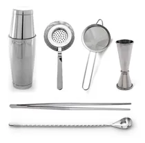 Comprar Kit Coctelería Plata Shaker Jigger Cuchara Colador Bartender