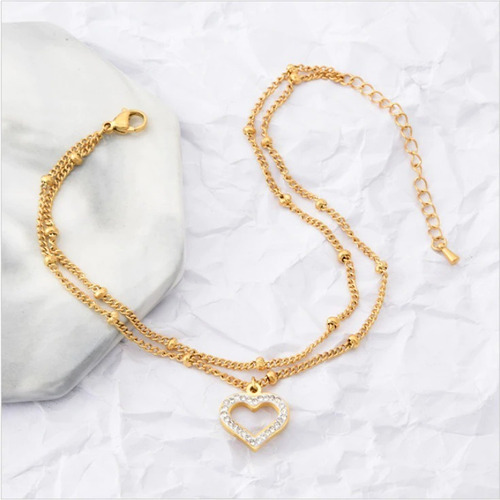 Pulsera De Tobillo Corazón, Multicapa Acero Inoxidable