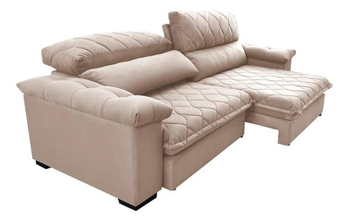 Sofá Retrátil Reclinável 2,35m Cama Inbox Big Home. Velusoft Cor Bege