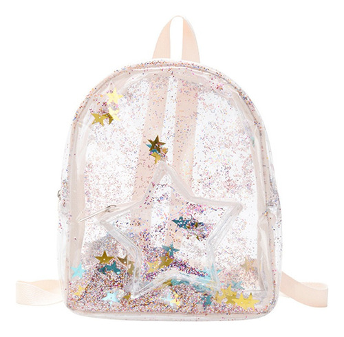 Bolso Escolar Lindo Glitter Stars Hombro Niños Pvc Transpare