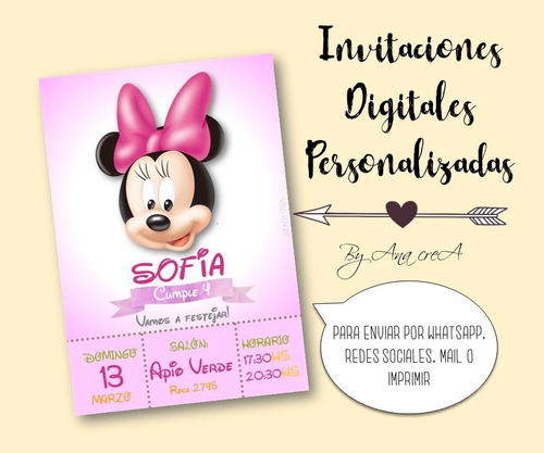 Invitación Digital Personalizada Minnie Rosa Mod.1