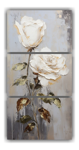 90x180cm Cuadro Tríptico Decorativo Rosas Amarillas Y Blanc